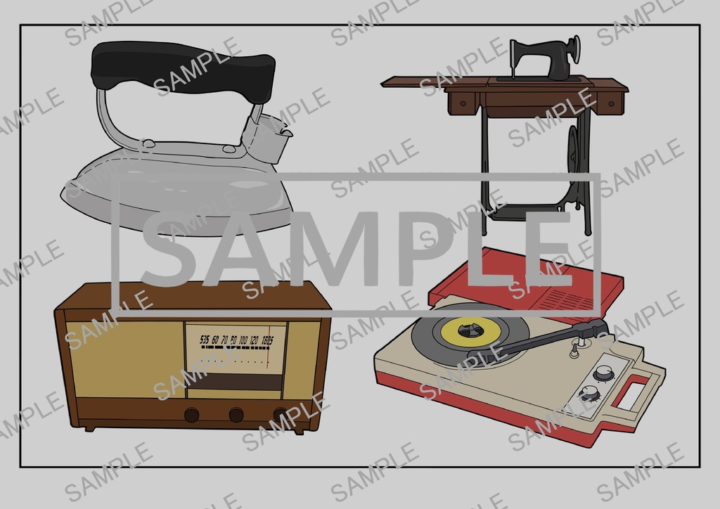 商用利用OK|A4サイズ塗り絵線画「レトロ家具 イラスト」