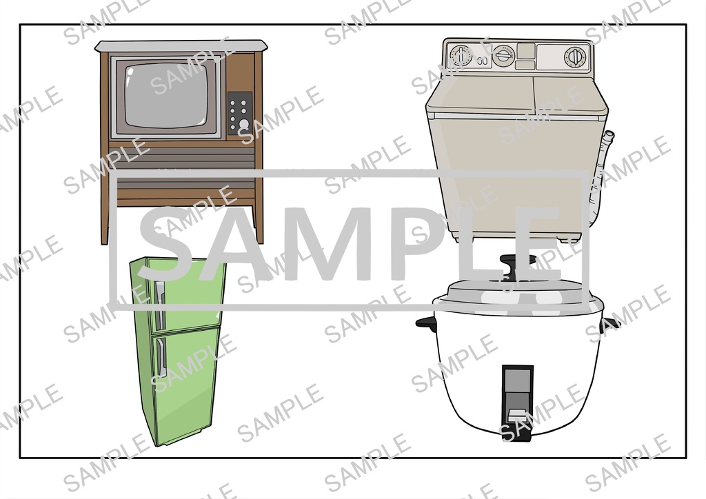 商用利用OK|A4サイズ塗り絵線画「レトロ家具 イラスト」