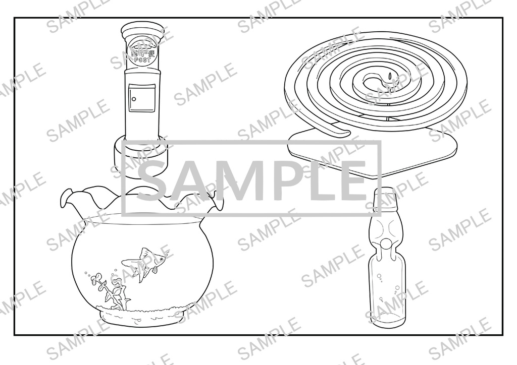 商用利用OK|A4サイズ塗り絵線画「レトロ家具 線画」