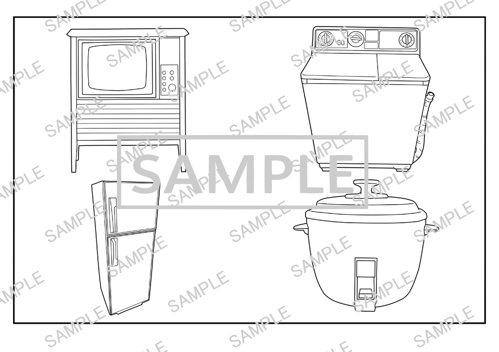 商用利用OK|A4サイズ塗り絵線画「レトロ家具 線画」