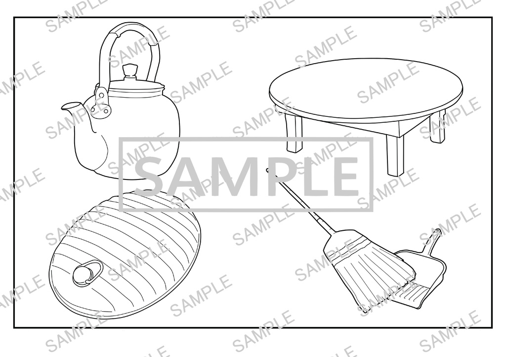 商用利用OK|A4サイズ塗り絵線画「レトロ家具 線画」
