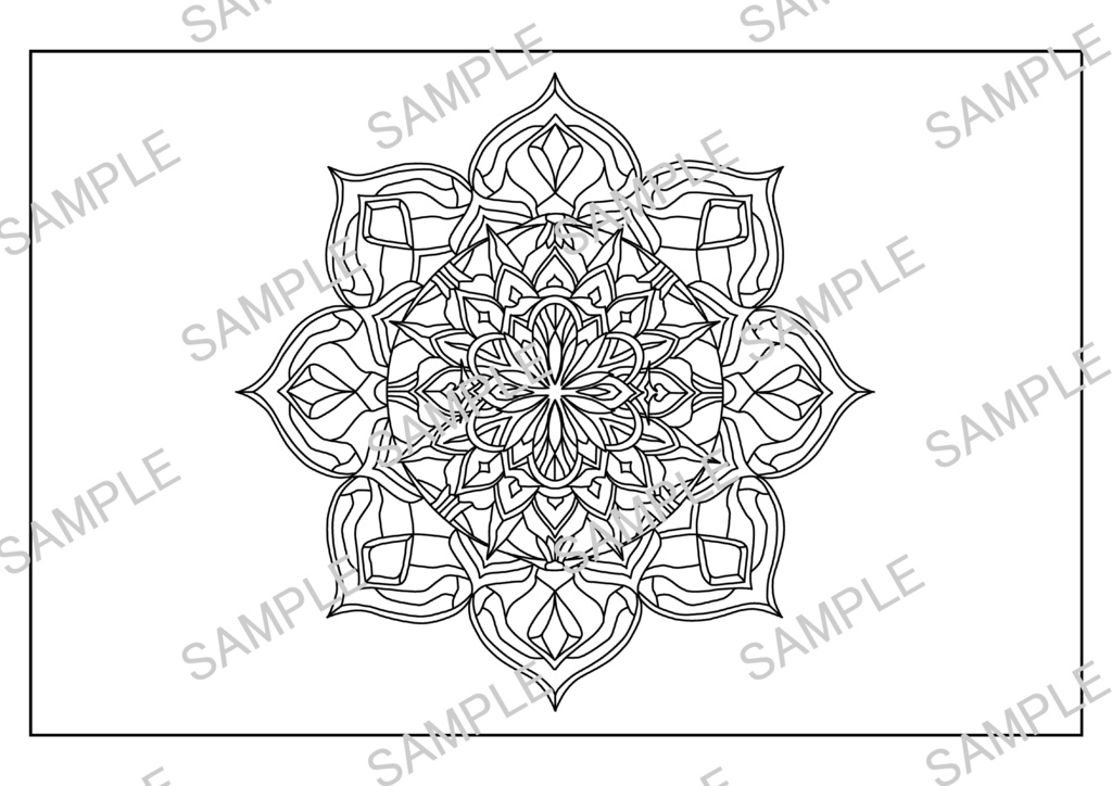 商用利用OK｜A4サイズ塗り絵線画「マンダラ塗り絵　宝」