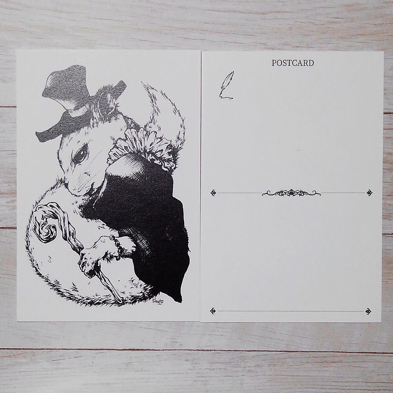 ポストカードセット「メルヘン動物3点セット」モノクロペン画