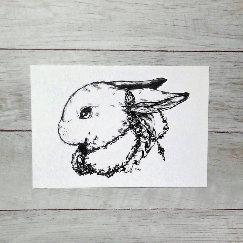 ポストカードセット「メルヘン動物3点セット」モノクロペン画