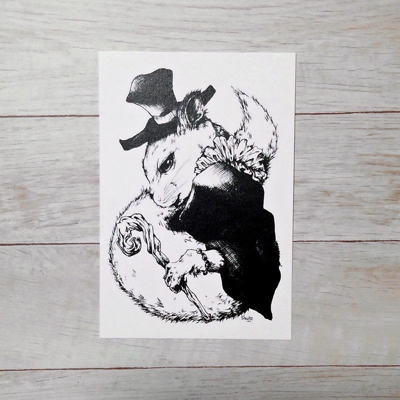 ポストカードセット「メルヘン動物3点セット」モノクロペン画