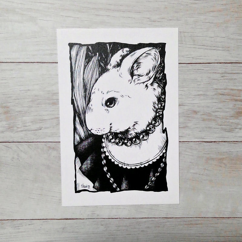 ポストカードセット「メルヘン動物3点セット」モノクロペン画