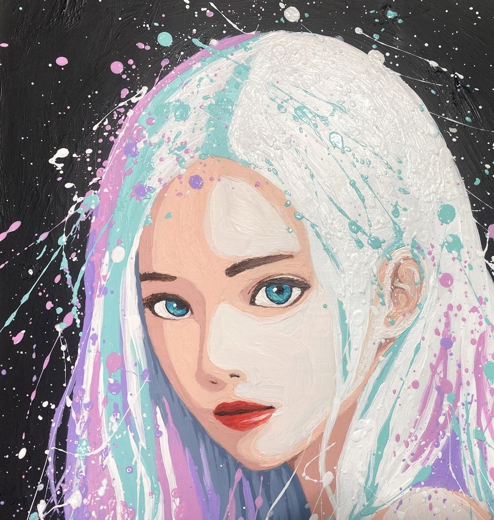 アクリル画「星霧の巫女」