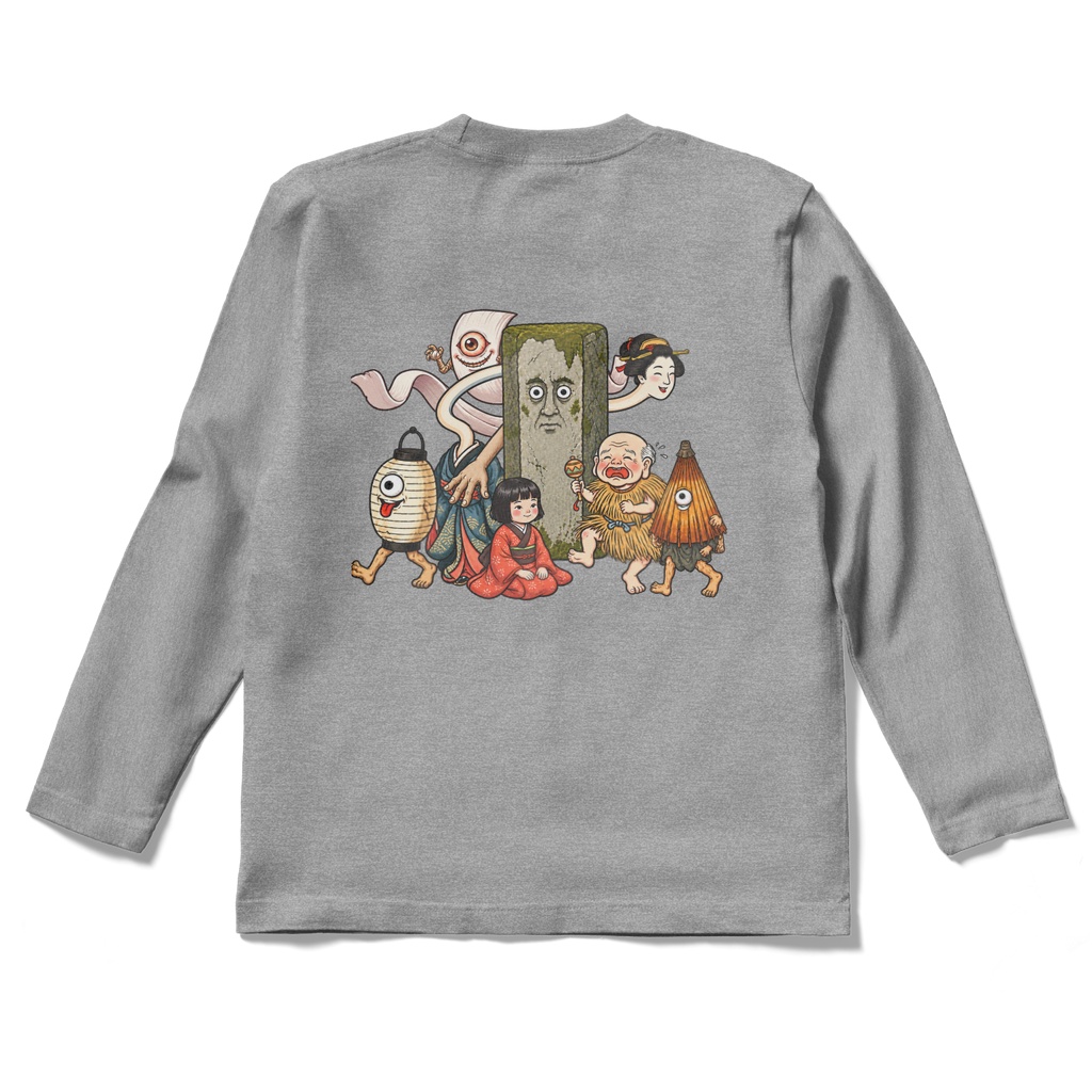 日本のかわいい妖怪たち ヌリカベ ロングスリーブTシャツ