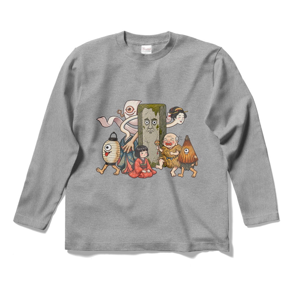 日本のかわいい妖怪たち ヌリカベ ロングスリーブTシャツ