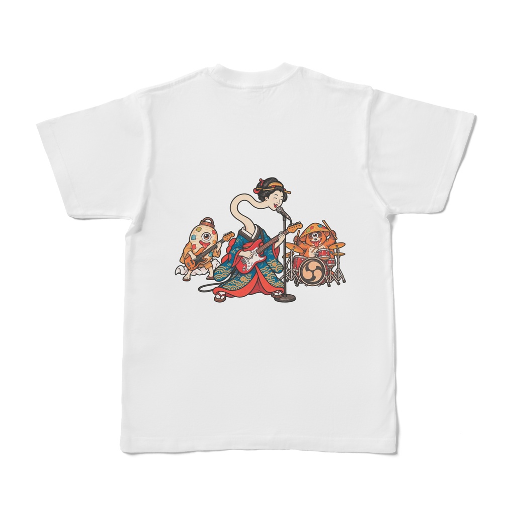 日本のかわいい妖怪たち ろくろ首 バンド編 Tシャツ