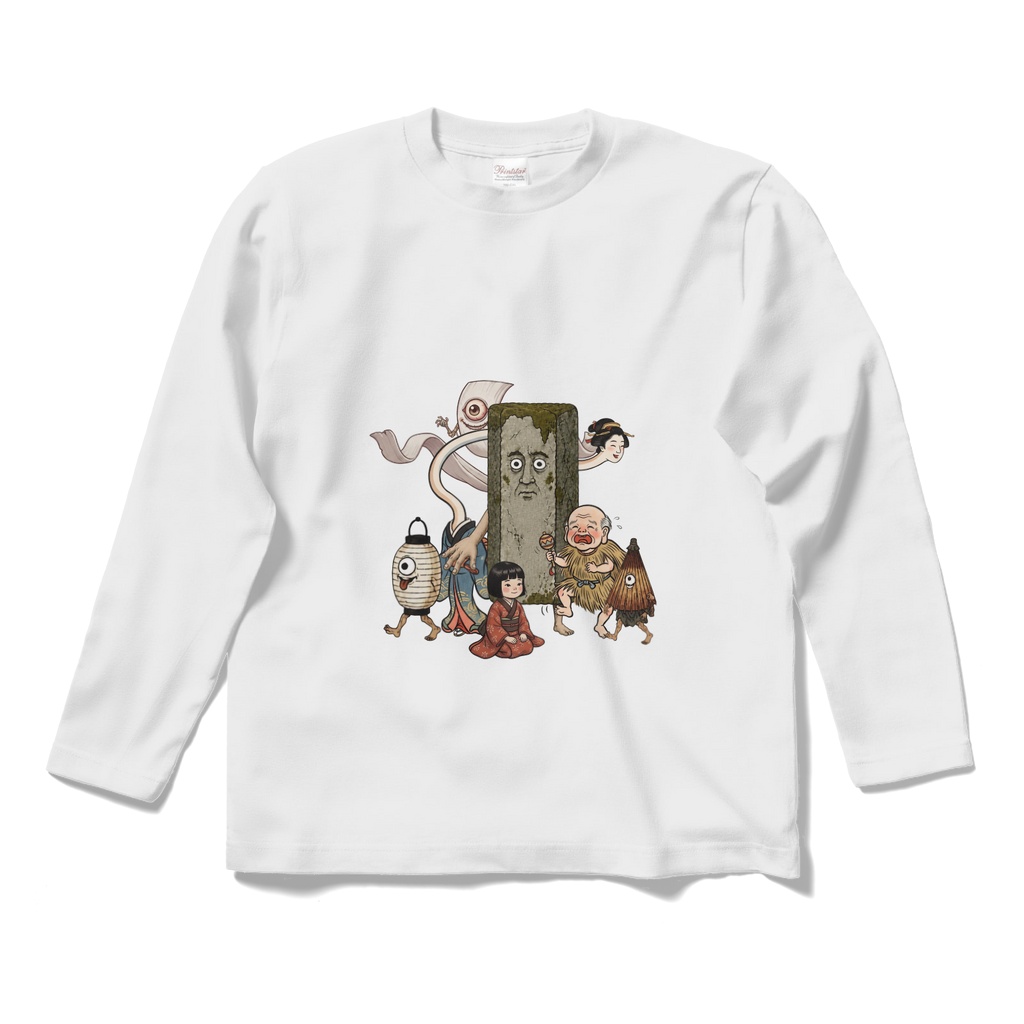 日本のかわいい妖怪たち ヌリカベ ロングスリーブTシャツ