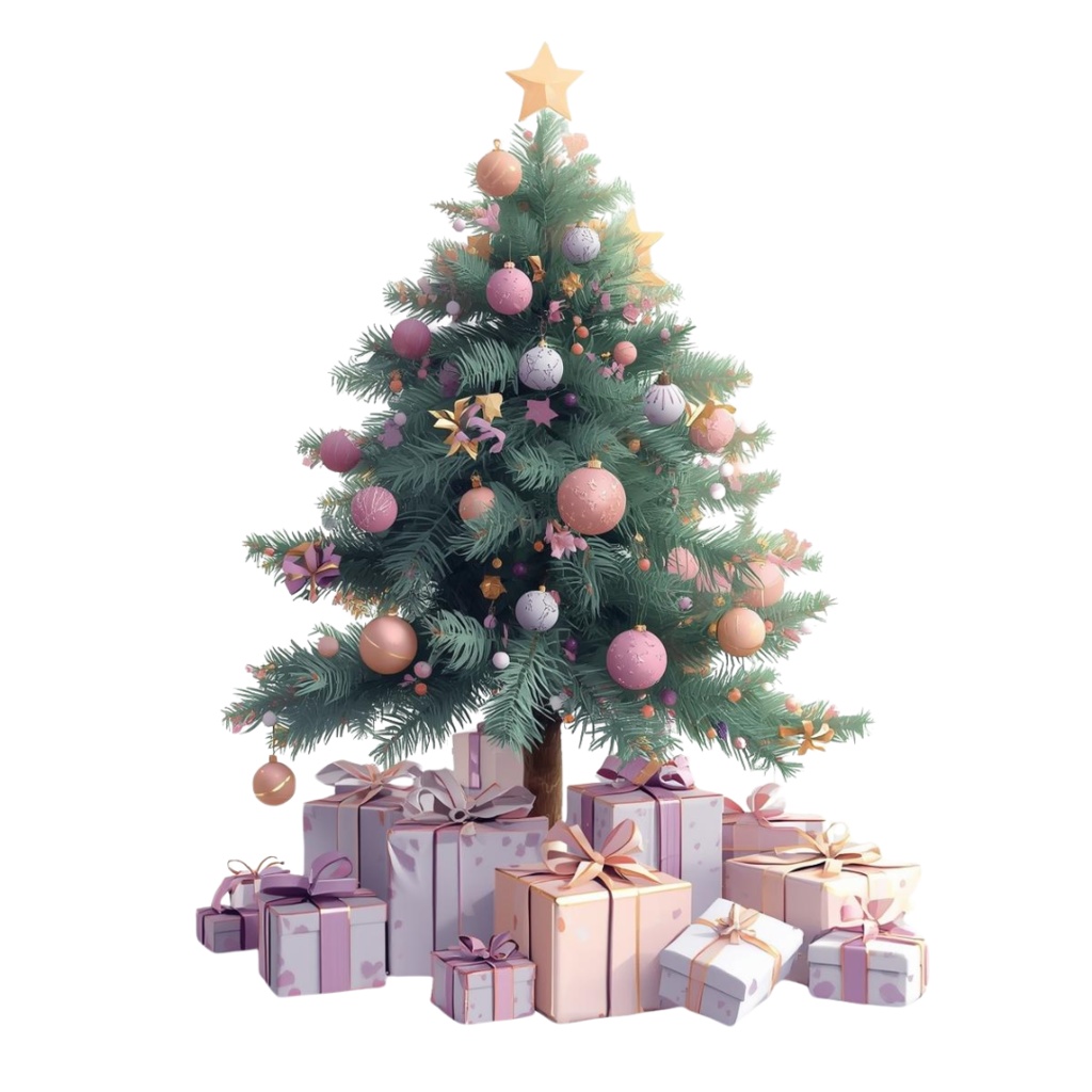 パステルカラーの可愛い海外クリスマスツリークリップアート(全10種/PNG)