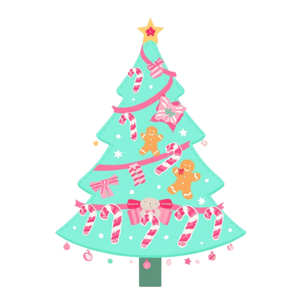 パステルカラーの可愛い海外クリスマスツリークリップアート(全10種/PNG)