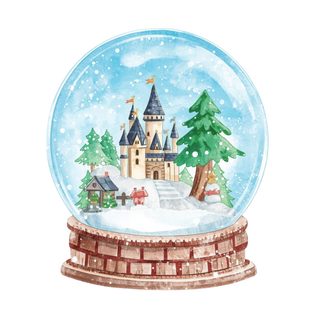 海外パークのクリスマスをテーマにした、水彩画風の可愛いクリップアートセット