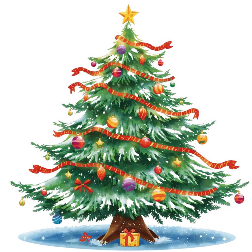 海外パークのクリスマスをテーマにした、水彩画風の可愛いクリップアートセット