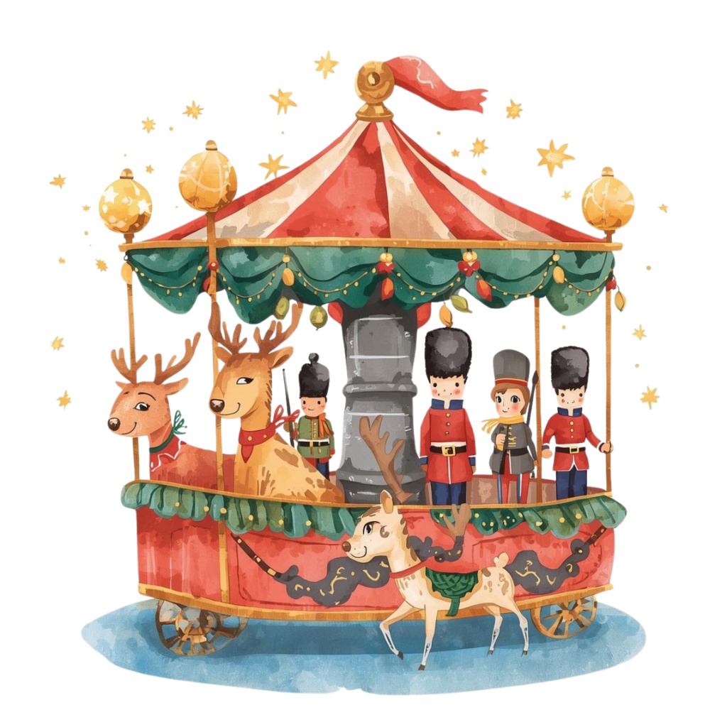 海外パークのクリスマスをテーマにした、水彩画風の可愛いクリップアートセット