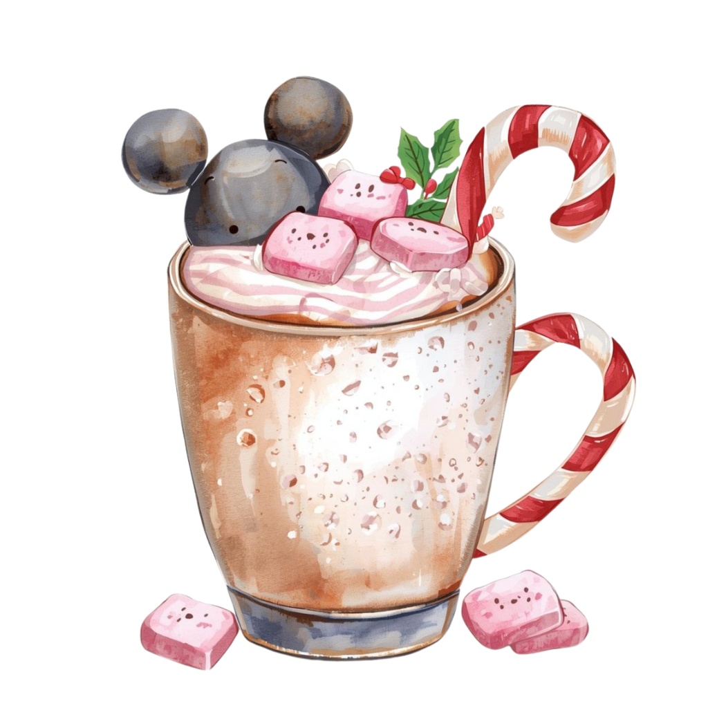 海外パークのクリスマスをテーマにした、水彩画風の可愛いクリップアートセット