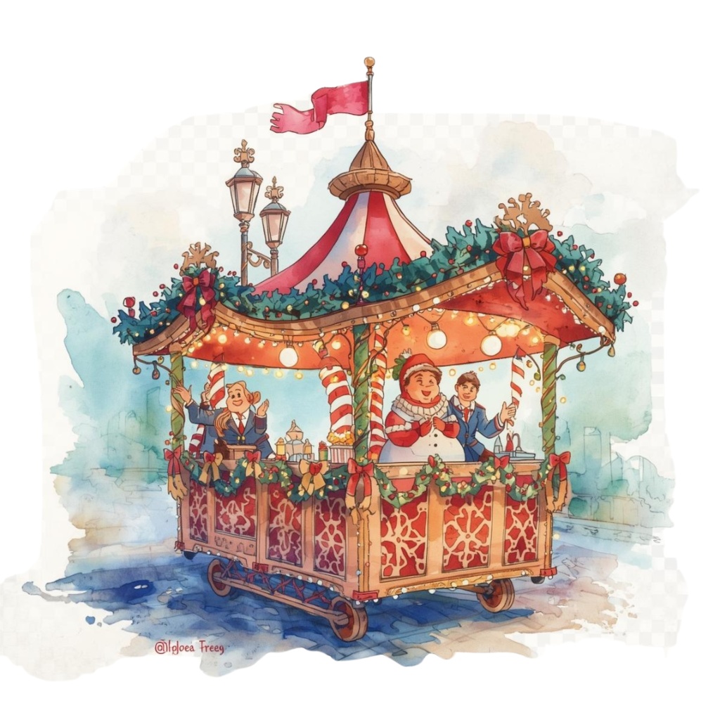 🎄海外パーククリスマスシリーズ|水彩風クリップアート(全10種・PNG背景透過)