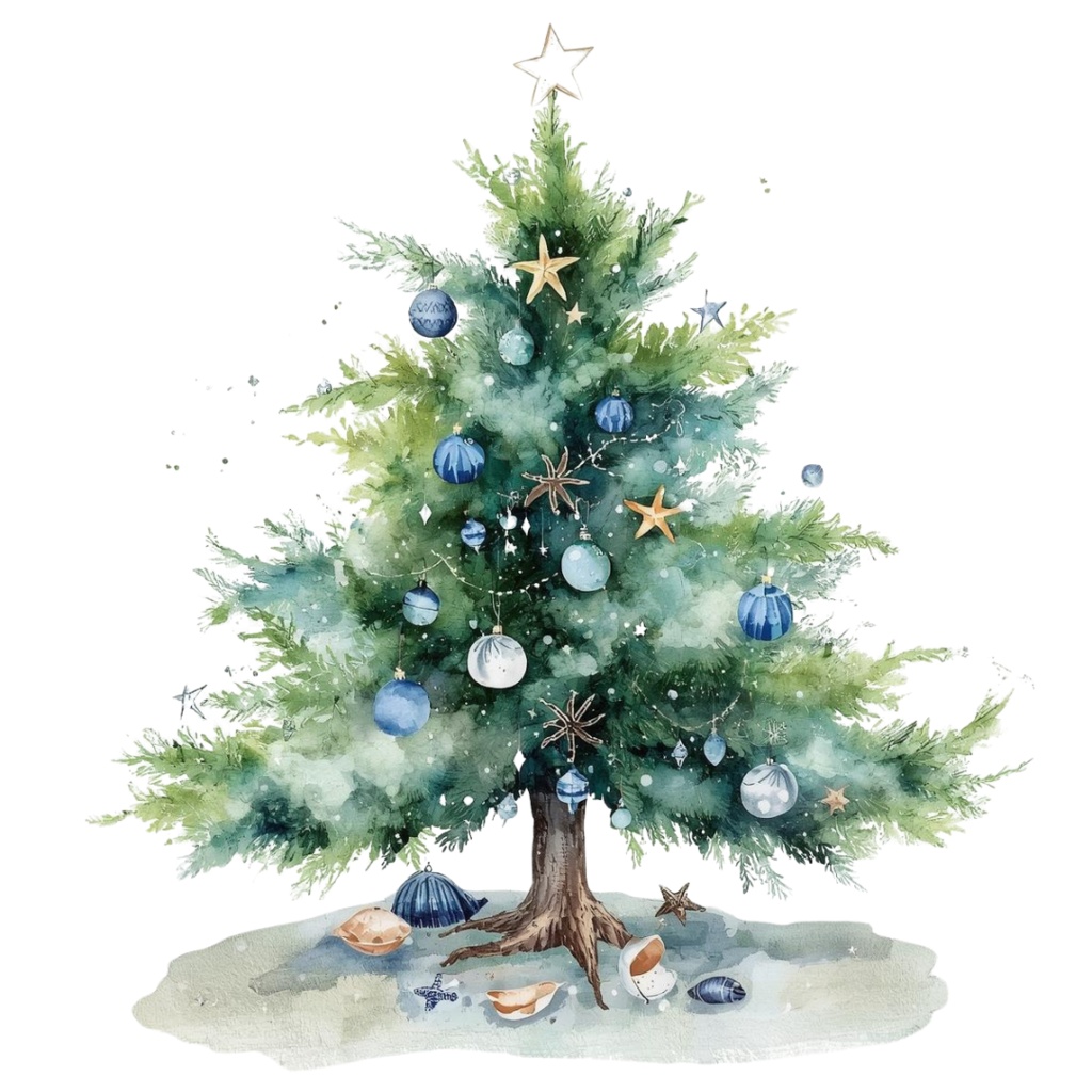 海外パークの雰囲気を感じる、可愛い水彩クリスマスツリークリップアート🎨✨