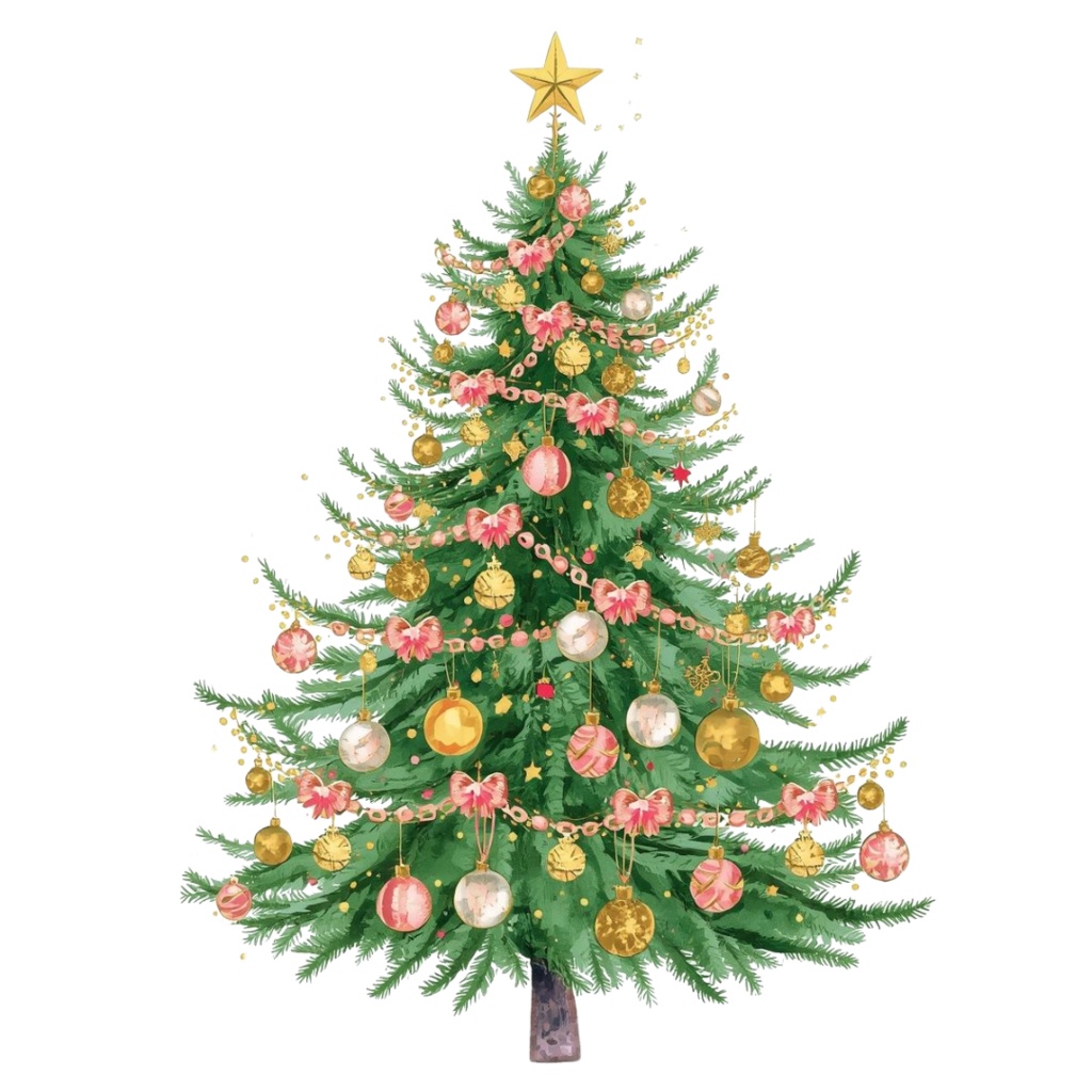 海外パークの雰囲気を感じる、可愛い水彩クリスマスツリークリップアート🎨✨