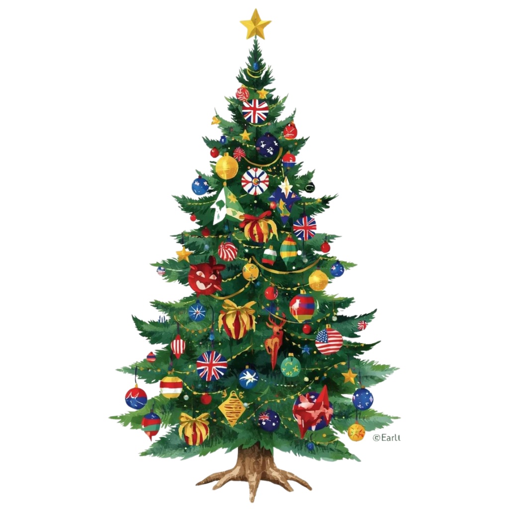 海外パークの雰囲気を感じる、可愛い水彩クリスマスツリークリップアート🎨✨