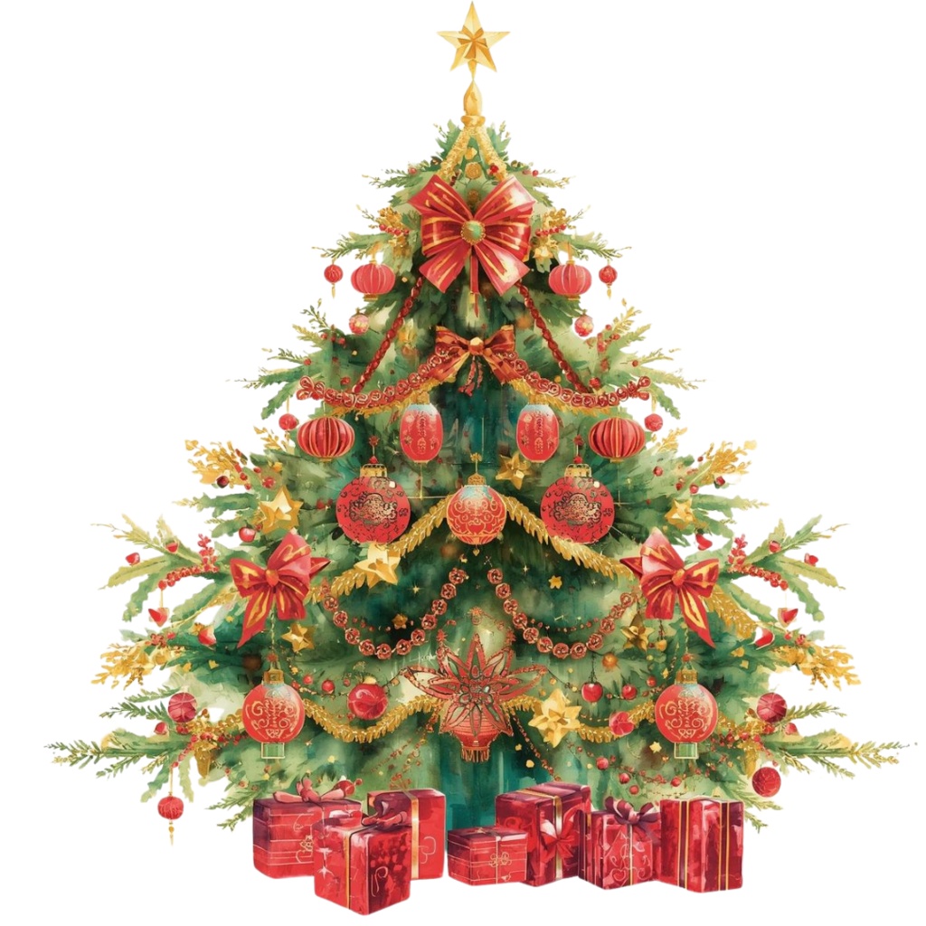 海外パークの雰囲気を感じる、可愛い水彩クリスマスツリークリップアート🎨✨