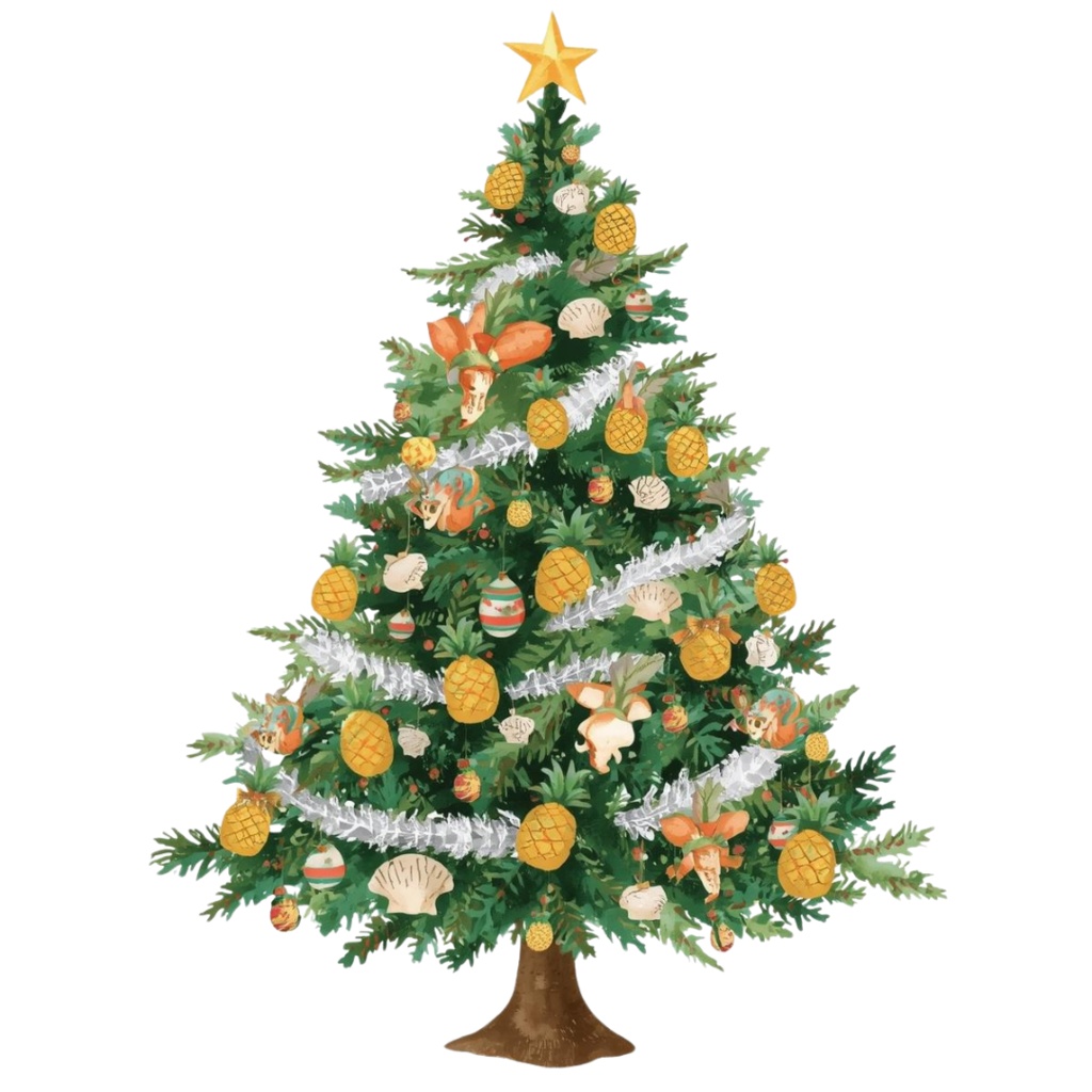 海外パークの雰囲気を感じる、可愛い水彩クリスマスツリークリップアート🎨✨