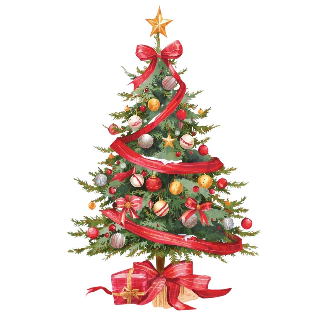 海外パークの雰囲気を感じる、可愛い水彩クリスマスツリークリップアート🎨✨