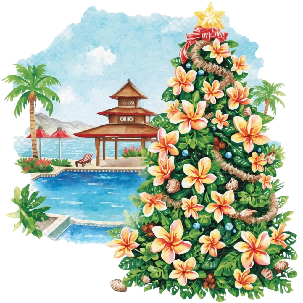 海外パークの雰囲気を感じる、可愛い水彩クリスマスツリークリップアート🎨✨