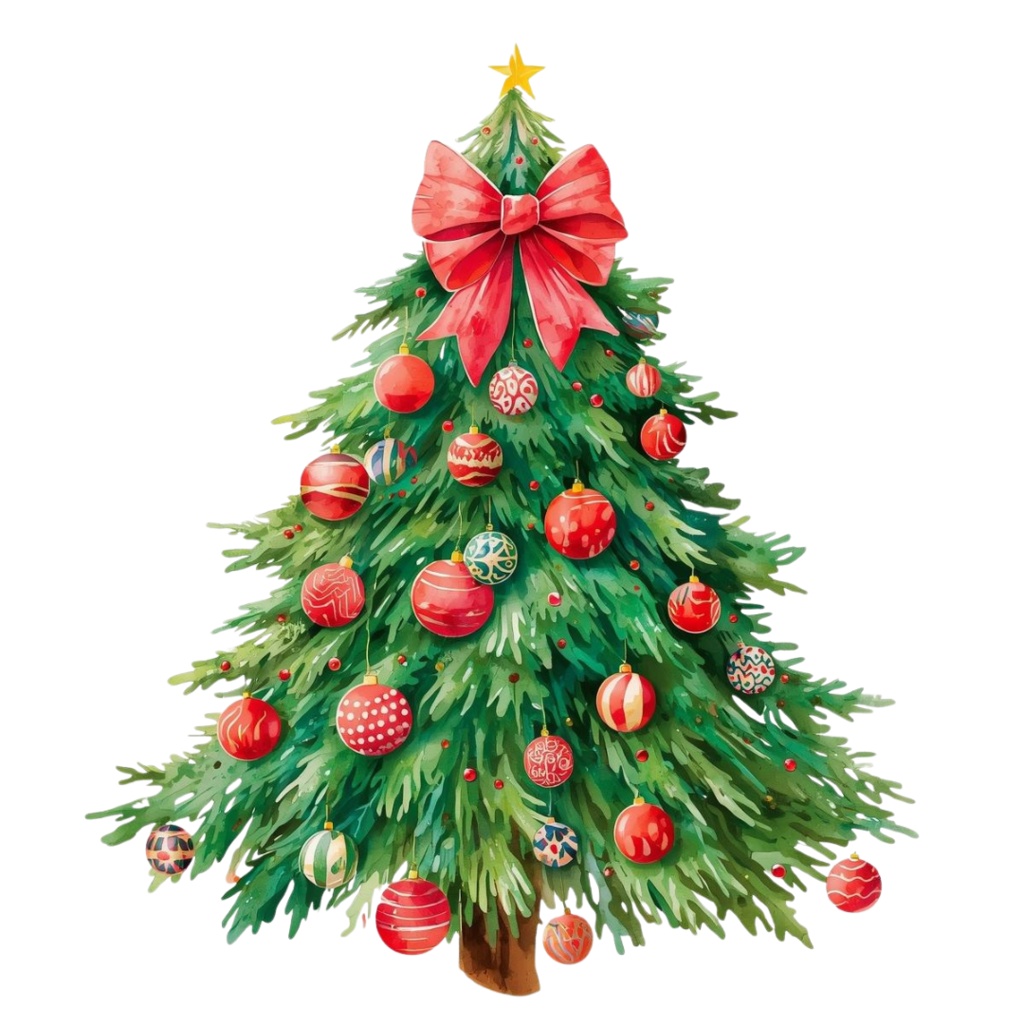 海外パークの雰囲気を感じる、可愛い水彩クリスマスツリークリップアート🎨✨
