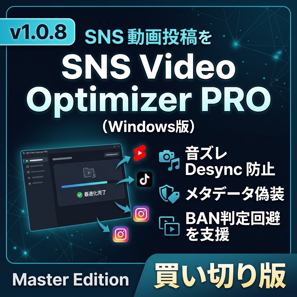 【SNS特化/エンゲージメント向上】SNS Video Optimizer PRO v1.0.8【TikTok/Shorts一括最適化ツール】