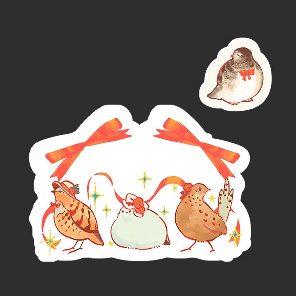 ステッカー おめかし三鶏+おめかしライチョウ