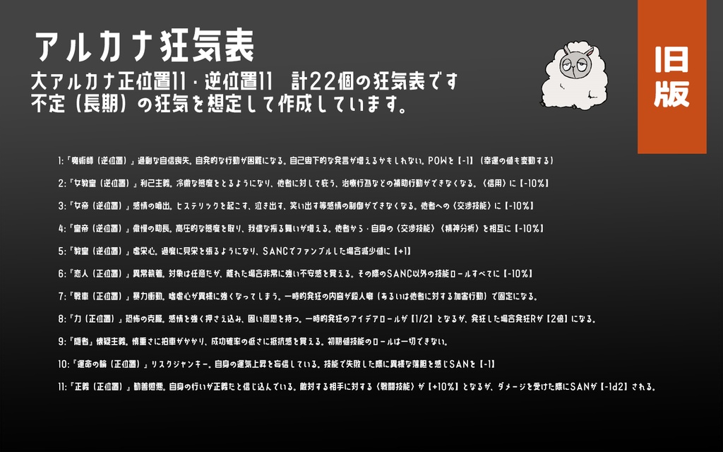 【COC非公式狂気表】アルカナ狂気表