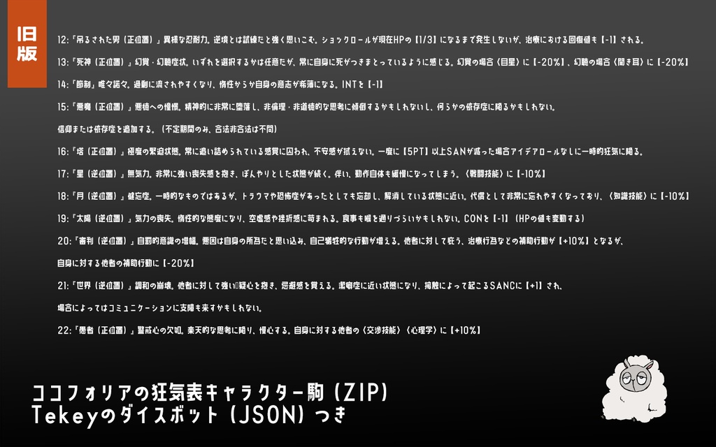 【COC非公式狂気表】アルカナ狂気表