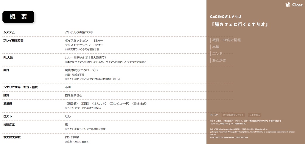 【CoC非公式シナリオ】猫カフェに行くシナリオ