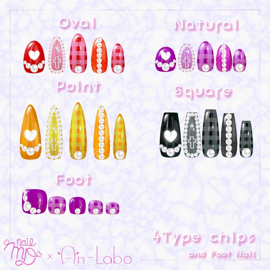 【100アバター以上対応】PearlyNail【VRネイルチップ】【MDollnail対応】 #あんらぼぶい