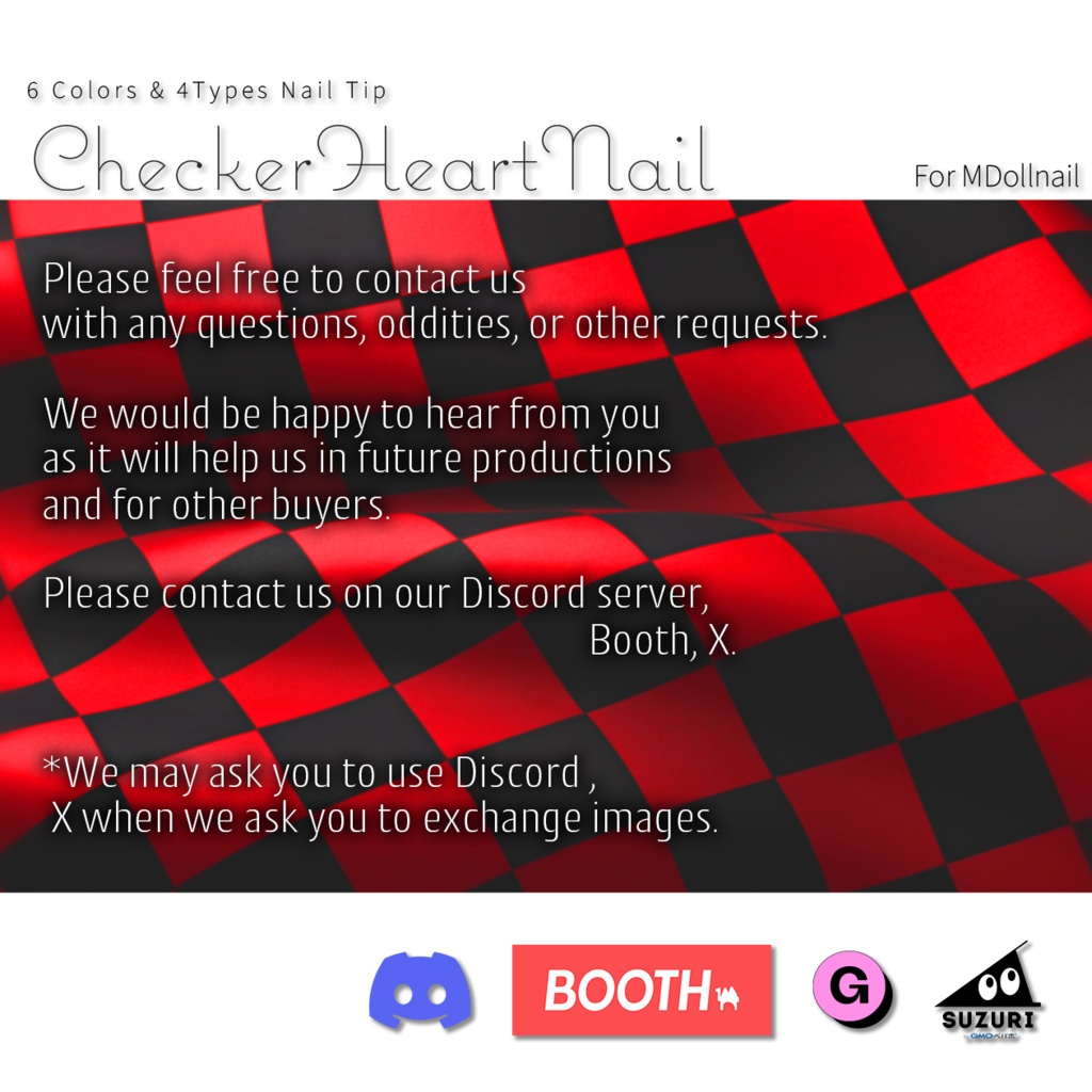 【かんたん着用】CheckerHeartNail【VRネイルチップ】【MDollnail対応】#あんらぼぶい/ Avatar