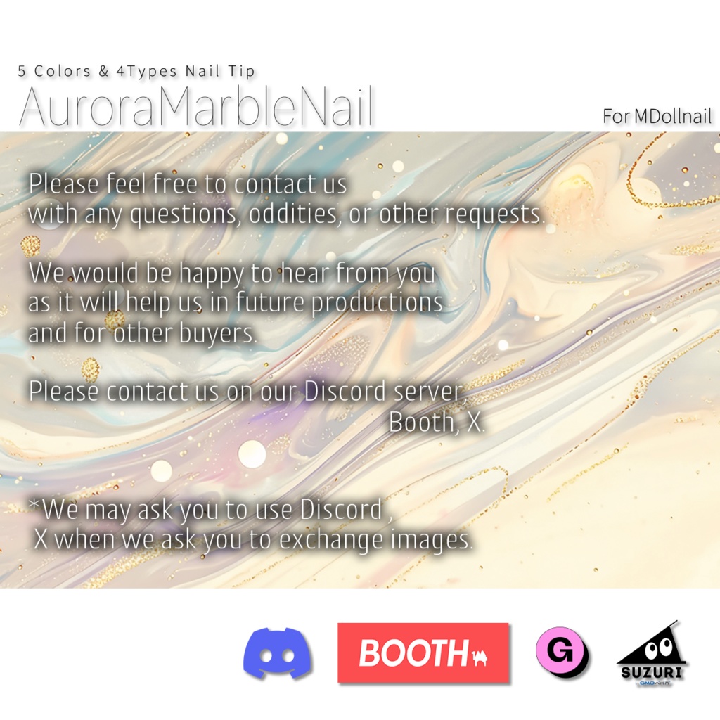【かんたん着用】AuroraMarbleNail【VRネイルチップ】【MDollnail対応】#あんらぼぶい