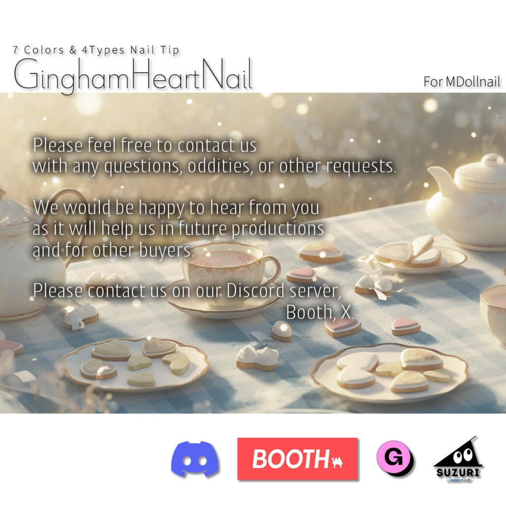 【かんたん着用】GinghamHeartNail【VRネイルチップ】【MDollnail対応】#あんらぼぶい