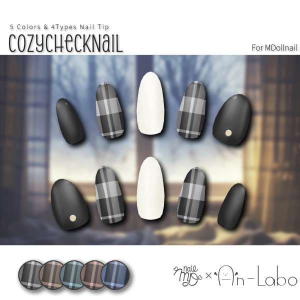 【リリースセール中!!】【かんたん着用】CozyCheckNail【VRネイルチップ】【MDollnail対応】#あんらぼぶい