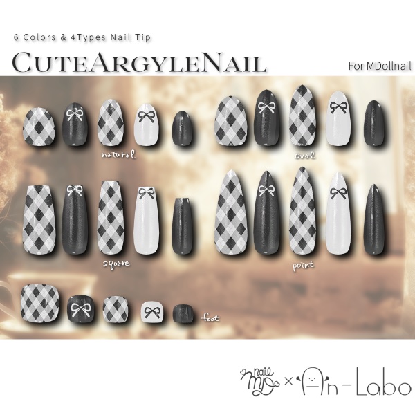 【リリースセール中!!】【かんたん着用】CuteArgyleNail【VRネイルチップ】【MDollnail対応】#あんらぼぶい