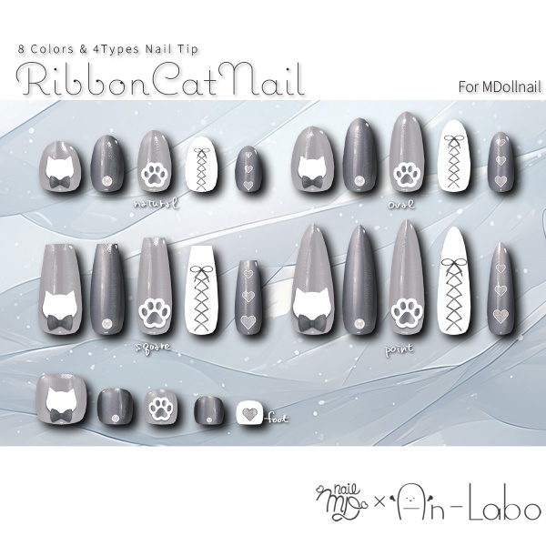 【猫の日限定販売】RibbonCatNail【VRネイルチップ・ネイルテクスチャ】【MDollnail対応】#あんらぼぶい