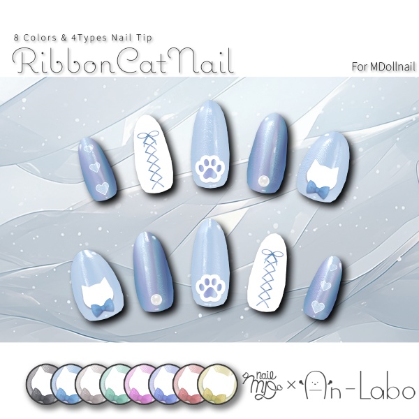 【猫の日限定販売】RibbonCatNail【VRネイルチップ・ネイルテクスチャ】【MDollnail対応】#あんらぼぶい