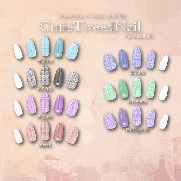 【リリースセール中!!】【かんたん着用】CutieTweedNail【VRネイルチップ】【MDollnail対応】#あんらぼぶい