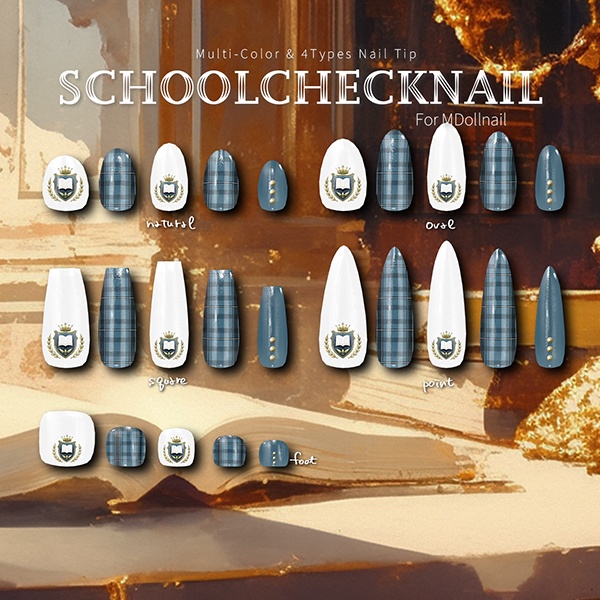 【リリースセール中!!】【かんたん着用】SchoolCheckNail【VRネイルチップ】【MDollnail対応】#あんらぼぶい