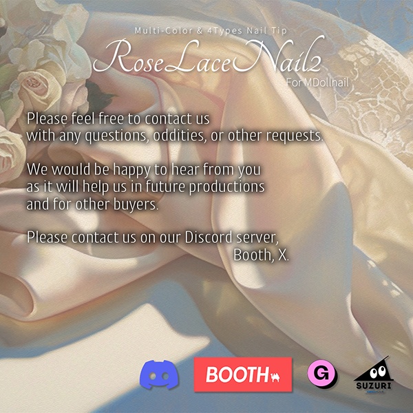 【リリースセール中!!】【かんたん着用】RoseLaceNail2【VRネイルチップ・ネイルテクスチャ】【MDollnail対応】【200アバター以上対応】#あんらぼぶい