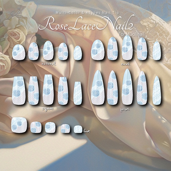 【リリースセール中!!】【かんたん着用】RoseLaceNail2【VRネイルチップ・ネイルテクスチャ】【MDollnail対応】【200アバター以上対応】#あんらぼぶい
