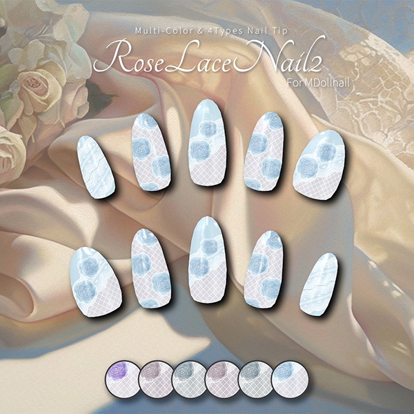 【リリースセール中!!】【かんたん着用】RoseLaceNail2【VRネイルチップ・ネイルテクスチャ】【MDollnail対応】【200アバター以上対応】#あんらぼぶい