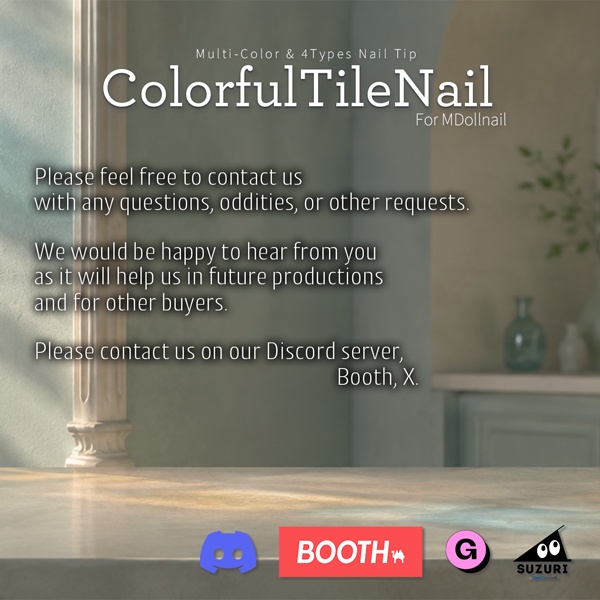 【リリースセール中!!】【かんたん着用】ColorfulTileNail【VRネイルチップ】【MDollnail対応】#あんらぼぶい