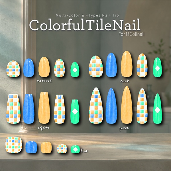 【リリースセール中!!】【かんたん着用】ColorfulTileNail【VRネイルチップ】【MDollnail対応】#あんらぼぶい